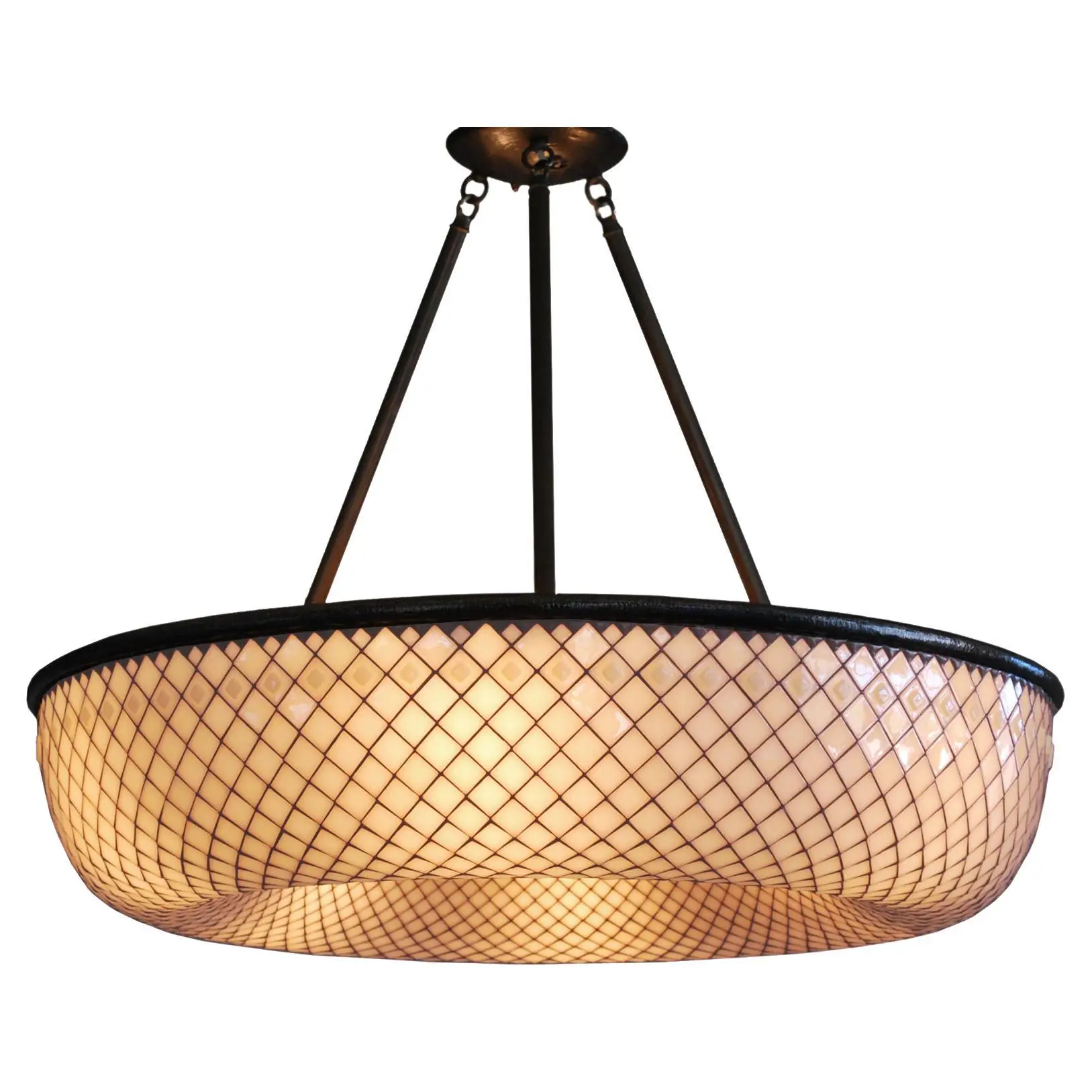 Vintage Brass Glass Circle Lamp Dark Amber Bronze Patina Aura Pendant Light Chandelier