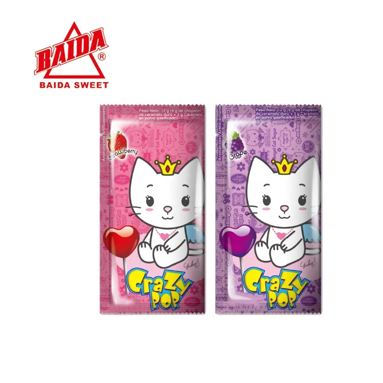 Baida Candy Magic Fruity heart shape lollipop with popping candy