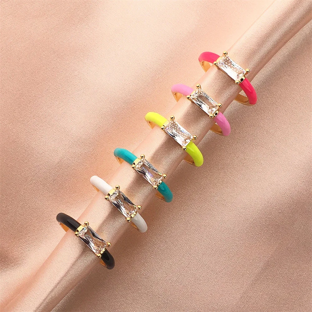 2021 Sample Available Rhinestone Crystal Adjustable Rings Multicolor Enmal Square Clear Iced Out Cubic Zircon Opening Ring