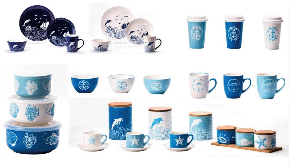 Large Embossed Design Ceramic Preservation Bowls Porcelain Salad Bowl With Plastic Lid