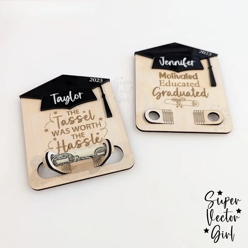 2024 Creative Wooden Graduation Wallet Money Gift Holder Handmade Wood Crafts for Graduates
