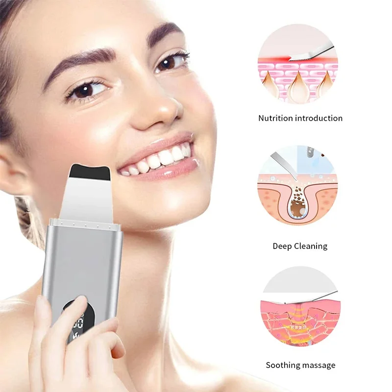J&R Premium Portable Deep Face Spatula Peeling Cleaning Electric Ultrasonic Skin Facial Scrubber