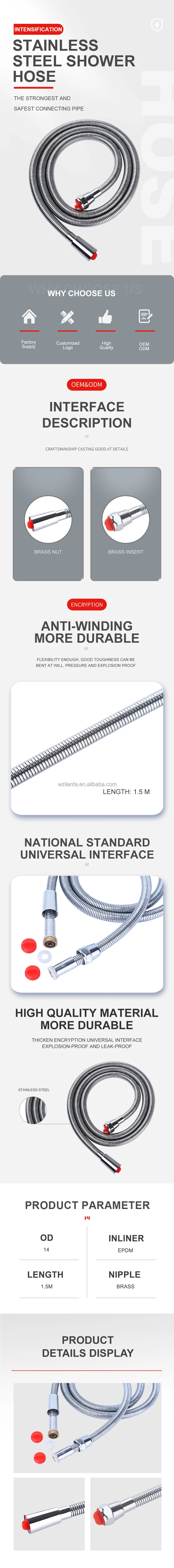 high pressure Braided Hose Stainless Steel Metal Washing Machine Flexible Hose With brass fittings