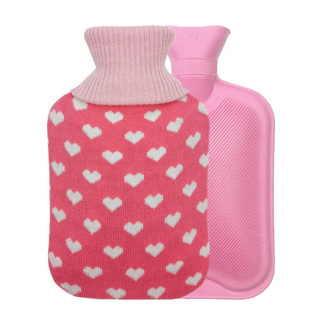 2 L Rubber Hot Water Bottle bag warm bottle BS 1970 2012 CE 1 LITRE with knitted cover