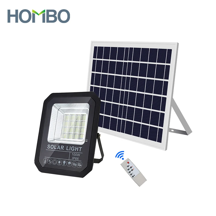 HOMBO High Charging Efficiency Light-control Induction 100W 300W Outdoor Solar Flood Light