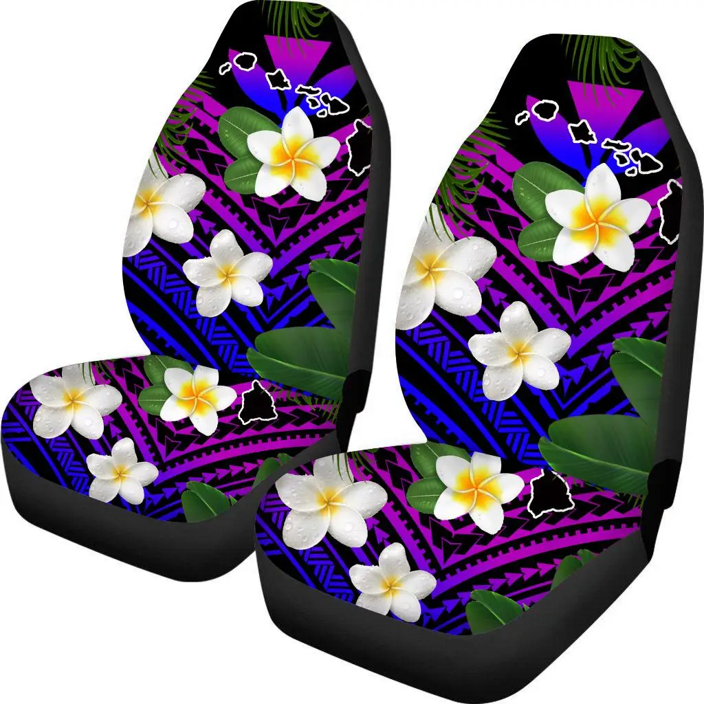 Polynesian Funky 2Pcs Hawaiian Samoa Flower 3D Custom Print Car Seat Cover for Most Car Suv Truck Colorful Blue/Purple MOQ1