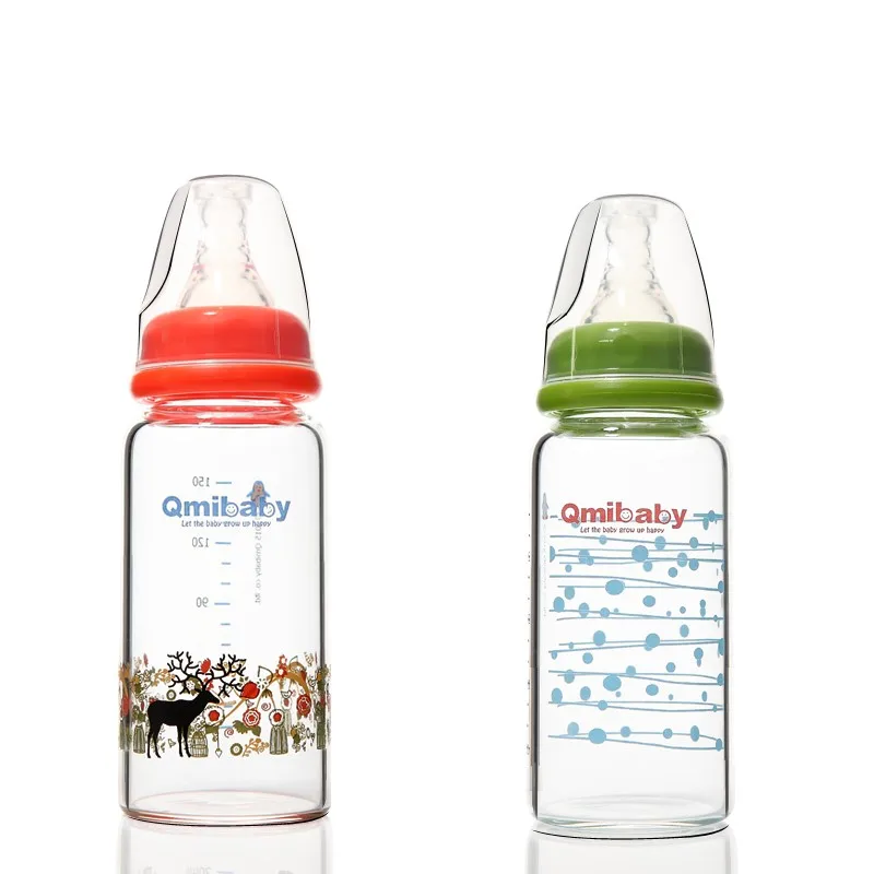 Factory direct high borosilicate glass baby bottle 150 ml anti colic bottle china deluxe baby nipple latex free