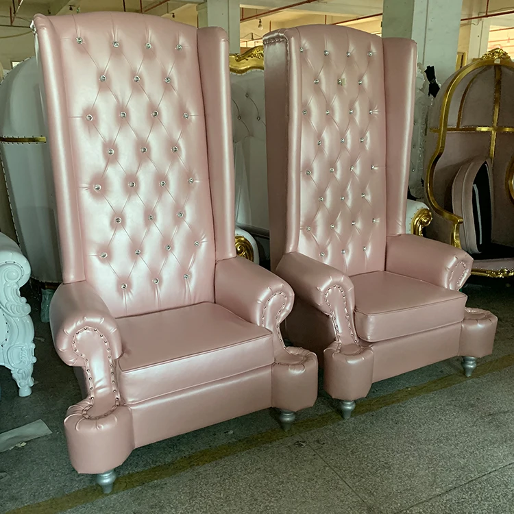 Оптовая продажа стул King & Queen с высокой спинкой из розовой и белой искусственной кожи кожаными кнопками для использования в салоне/свадьбе/гостинице