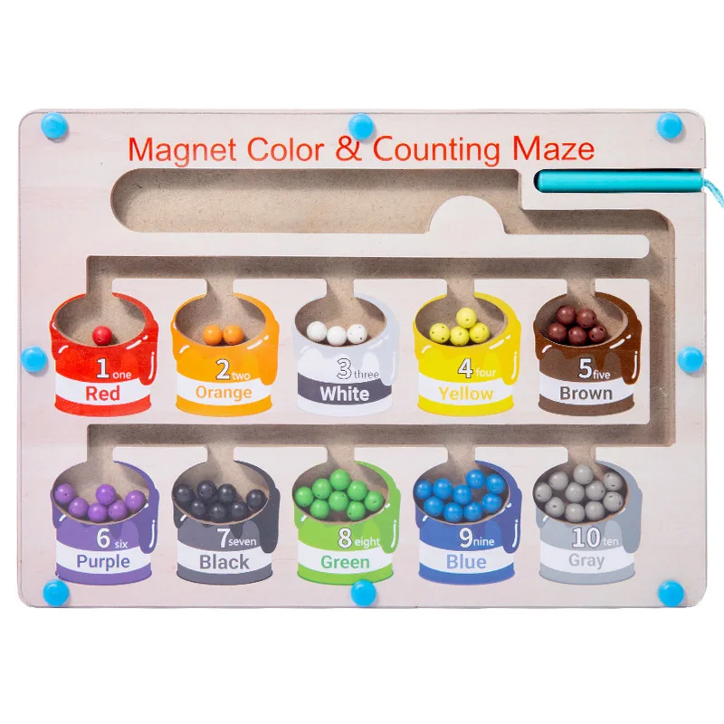 Hot Sale Magnetic Maze Tracing Board Fine Motor Skill Wooden Toy Color Sorting Game Children Beads Counting Game
