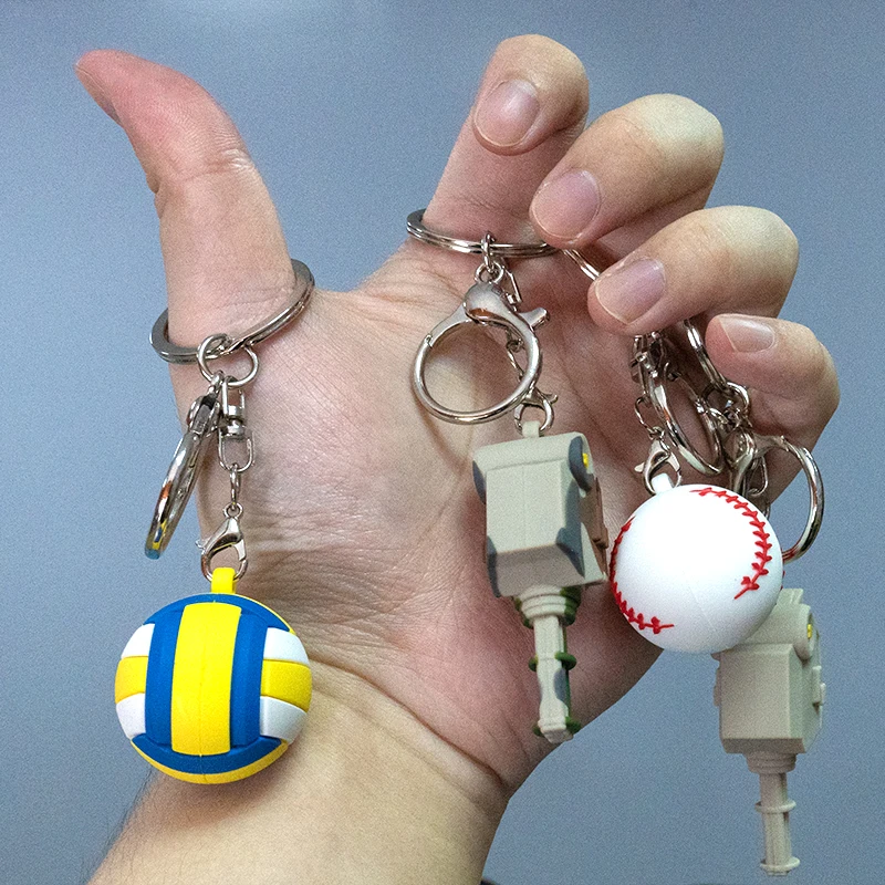 Factory Direct Wholesale Silicone Gatling Gun Key Ring PVC basketball 3D Key Chain Soft Rubber Sports Keychain