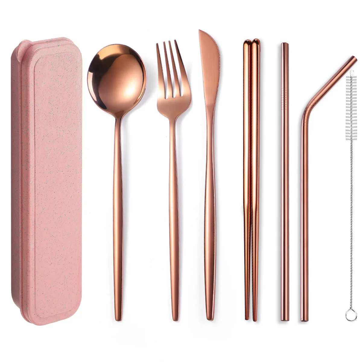 Reusable Stainless Steel Travel Portable Cutlery set with Straw Case Office Utensil
