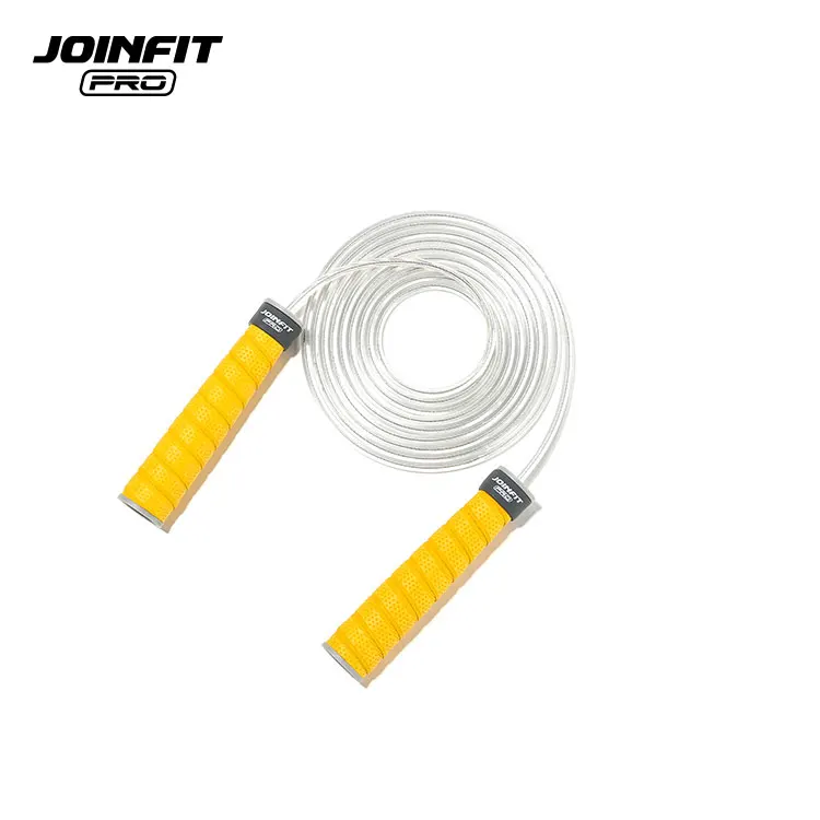 best quality pvc yellow jump rope professional non-slip handle skipping rope