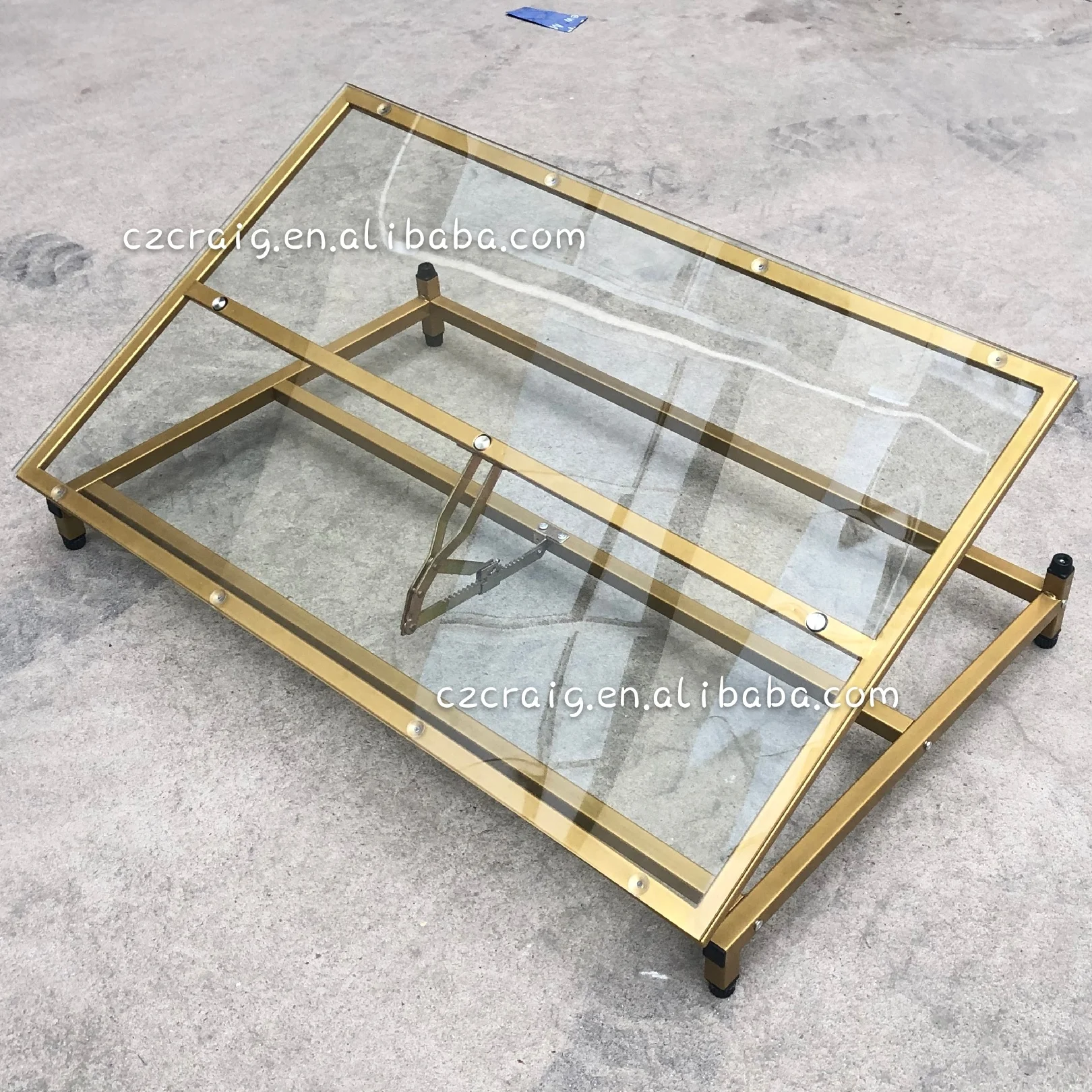 New Design Golden Metal Frame Glass Drafting Table for Drawing