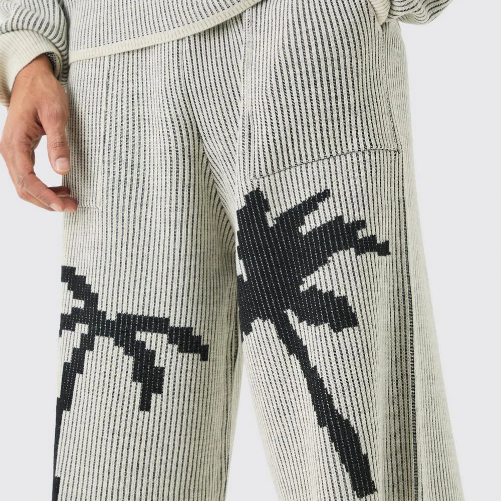 Custom OEM & ODM men knitted pants print sweater short mens cotton ribbed knit sweater pants