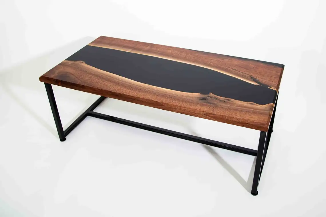 Factory Wholesale Epoxy Resin Table With Steel Legs From Walnut Slab For Dining Table And Office Table Custom Order