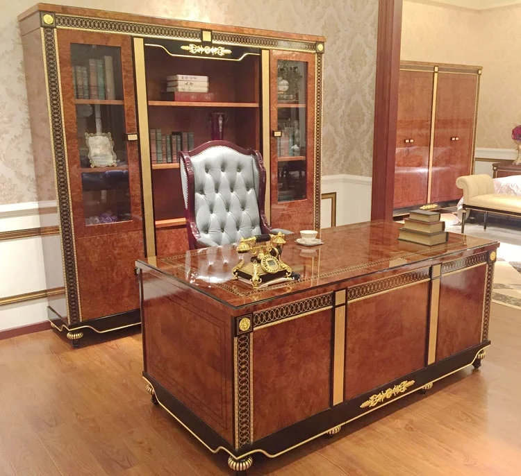 luxury executive office furniture set office desk in shiny natural veneer