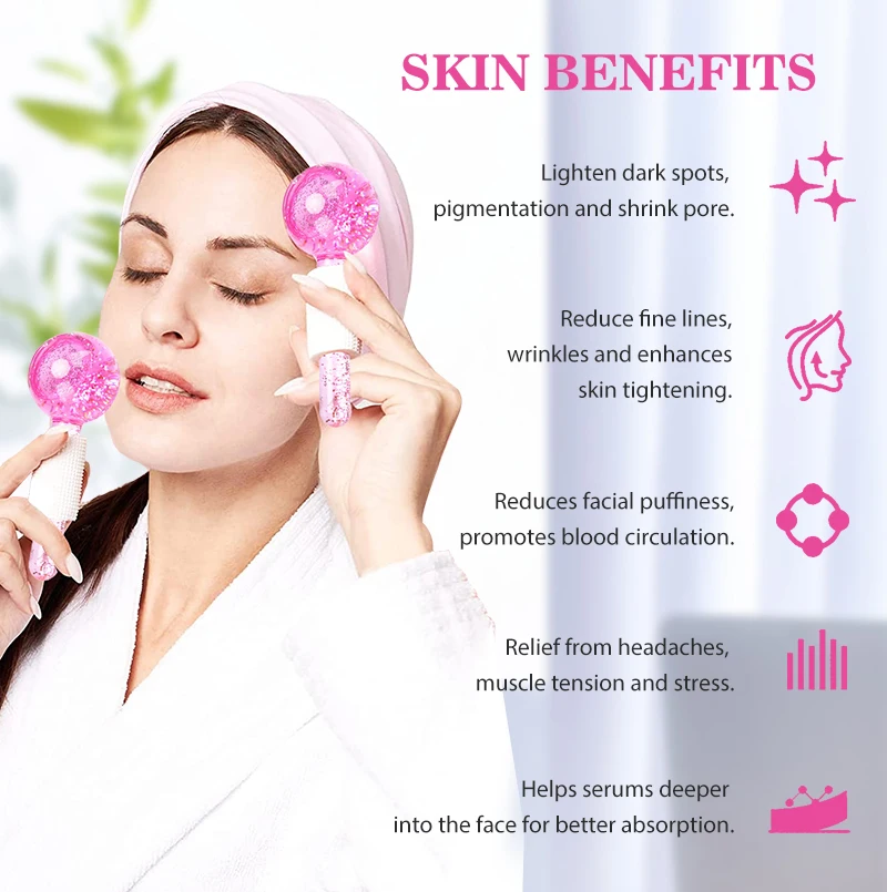 Custom Facial Ice Globes Roller with Glitter, Cryo Ice Globes Stick Face Eye Cooling Massage Tool Beauty Skincare Facial Roller