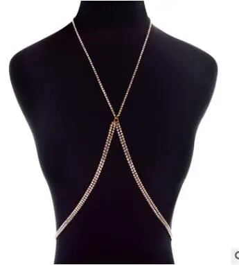 Shining Rhinestones Chest Cross Body Chain Boho Multi Layers Chest Chain Jewelry Crystal Chest Harness Body Jewellery For Woman