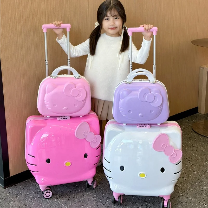 JM Best Sell Cartoon 20inch Kid Luggage Set Travel Rolling Waterproof Hello KT Trolley Large Capacity Kids Suitcases