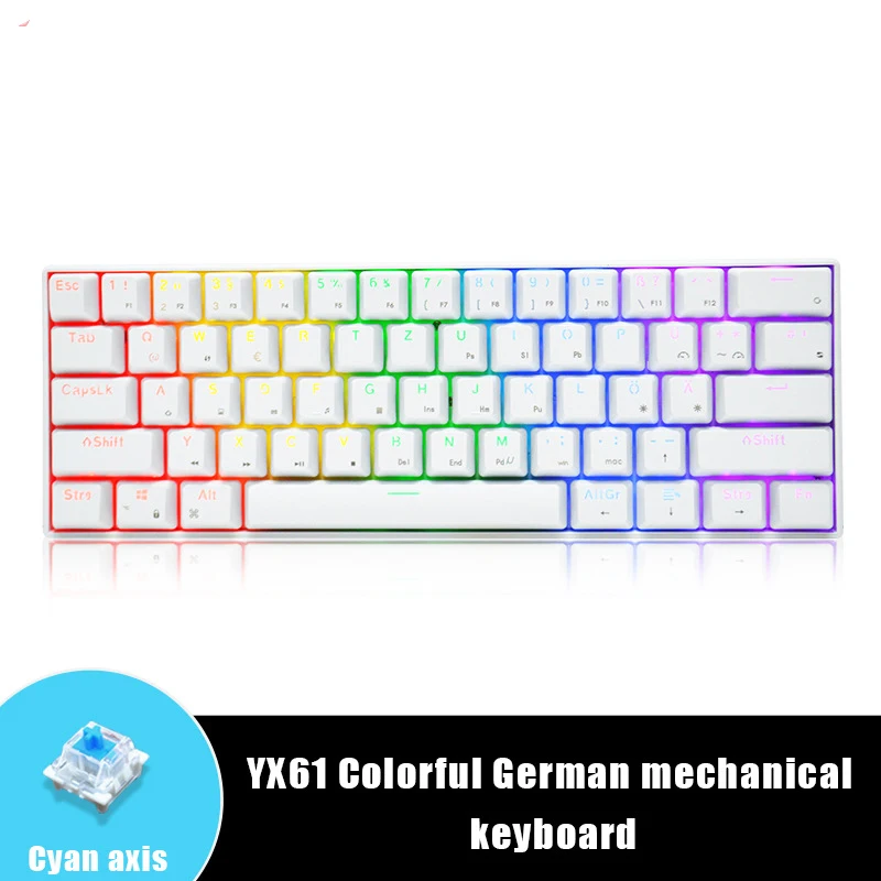 Hot selling 61/62 keys wired rainbow backlit mechanical keyboard wholesale compact German mini RGB gaming keyboard