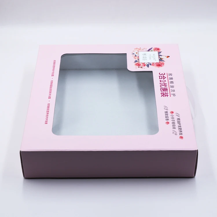 Custtom Luxury Cosmetic Shampoo Skincare Set Packaging Corrugated Carton Box with Handle Corrugated Shipping Boxes with windows