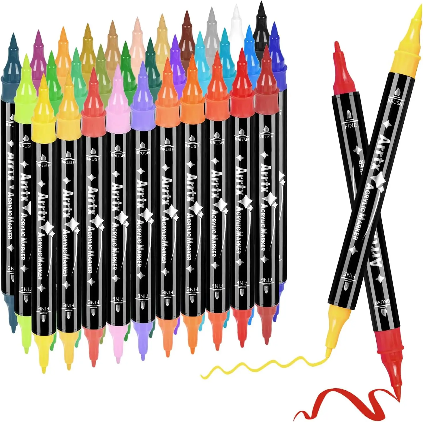 60 Colors Water Based Brush Markers, Dual Tips Drawing Brush Fineliner Color Pens for Coloring Book Bullet Art Supply Gift
