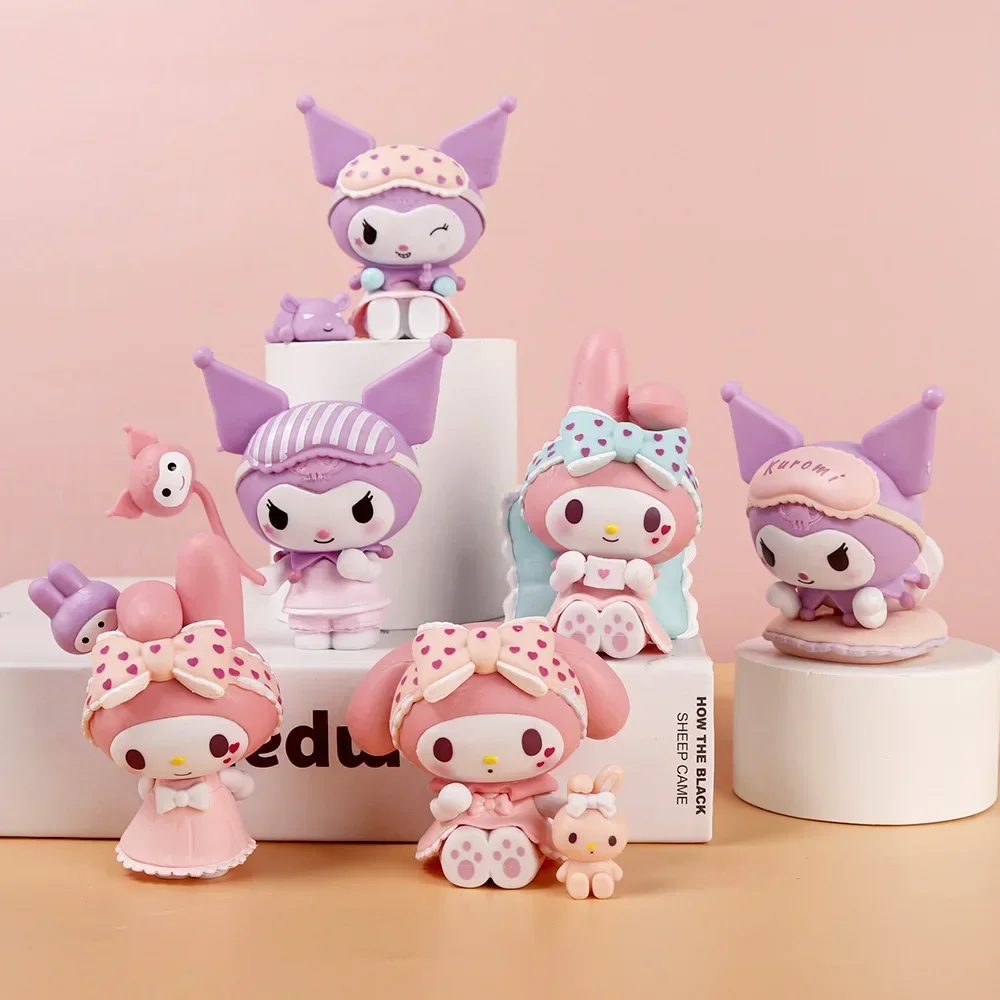 Sanrios Cute Cartoon Anime Action Figures PVC Model Kuromi Cinnamoroll Blind Box Surprise Gift Cake Decoration Figure Toys