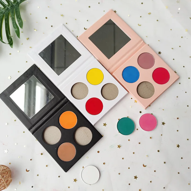 Оптовая продажа матовые блестящие мерцания Vegan 4 Pan палитра теней для век DIY Colors косметические высокие пигментные тени для век Палитра