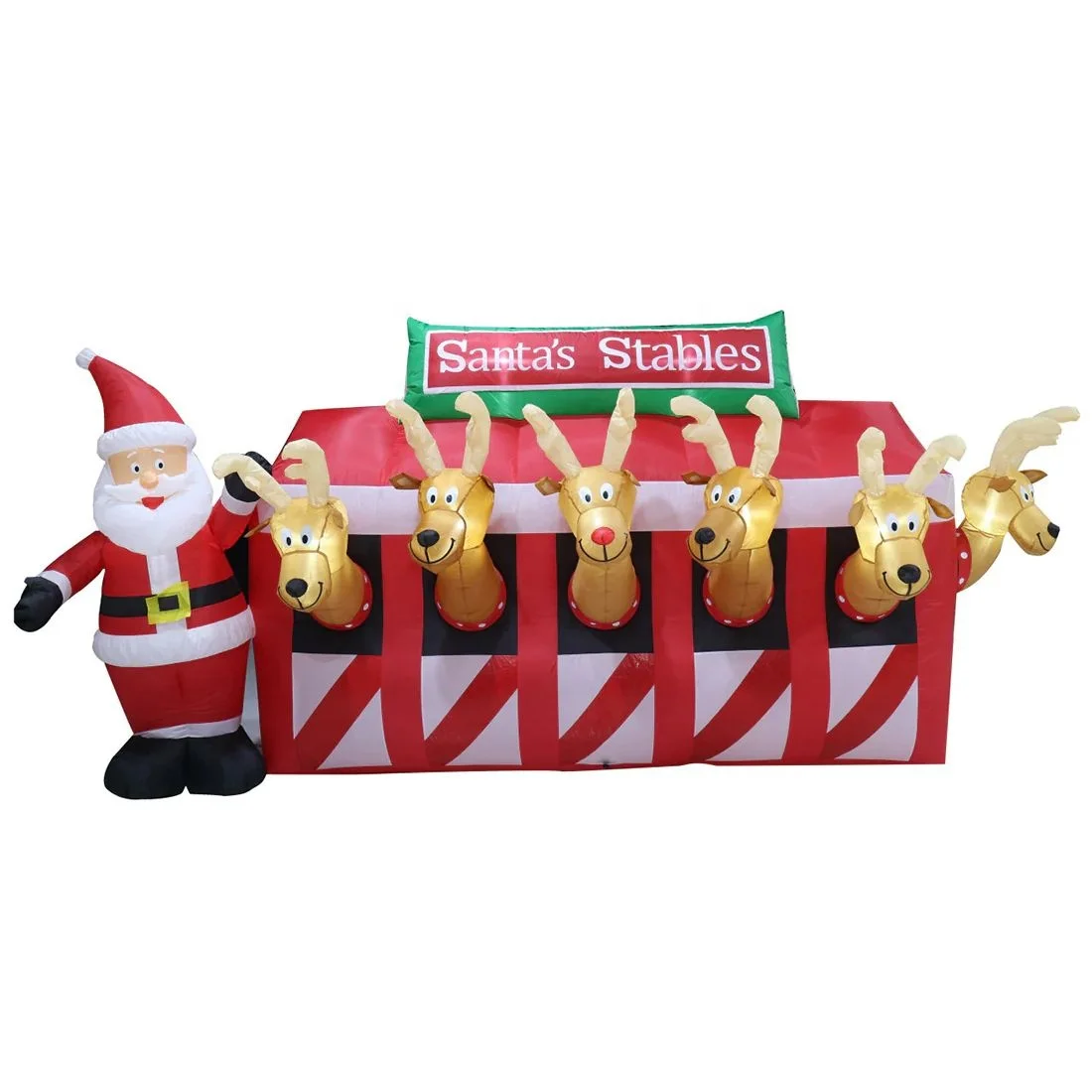 2024 Santa Feeding Eight Reindeer Colossal Christmas Inflatable with blower and led light for Christmas Lawn Decoration