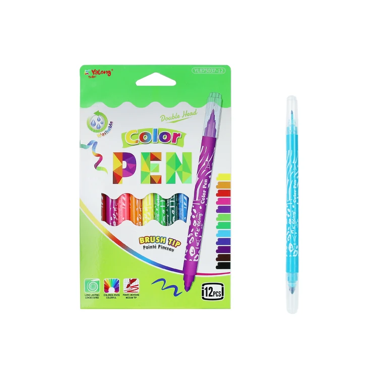 Yalong Double Tip Watercolor Pen 12 Colors Round Pole Kids Drawing Pen Art Set For Painting Pen
