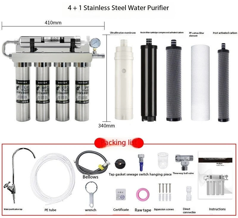 kitchen sink stainless steel SS304 water purifier 5 stages reverse osmosis system water filter system for home drinking