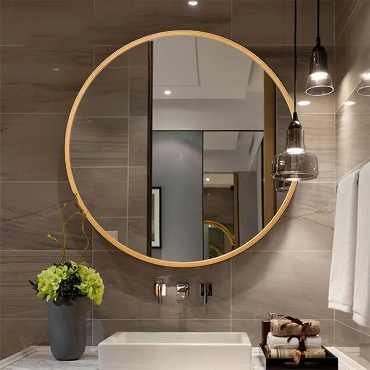 Hot Sale Medium Round Aluminum Frame Mirror Solid Wood Framed Bathroom Mirrors