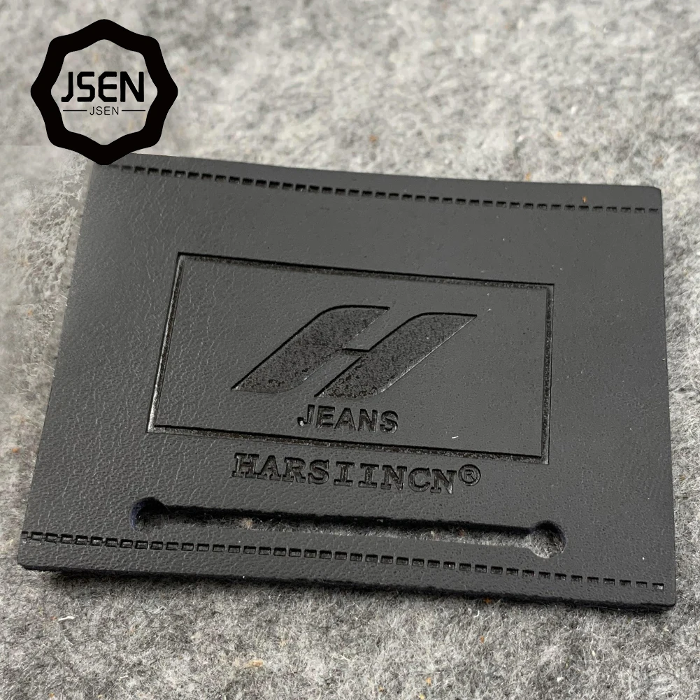 Custom debossed leather patch ,brand leather label tag for jeans clothing