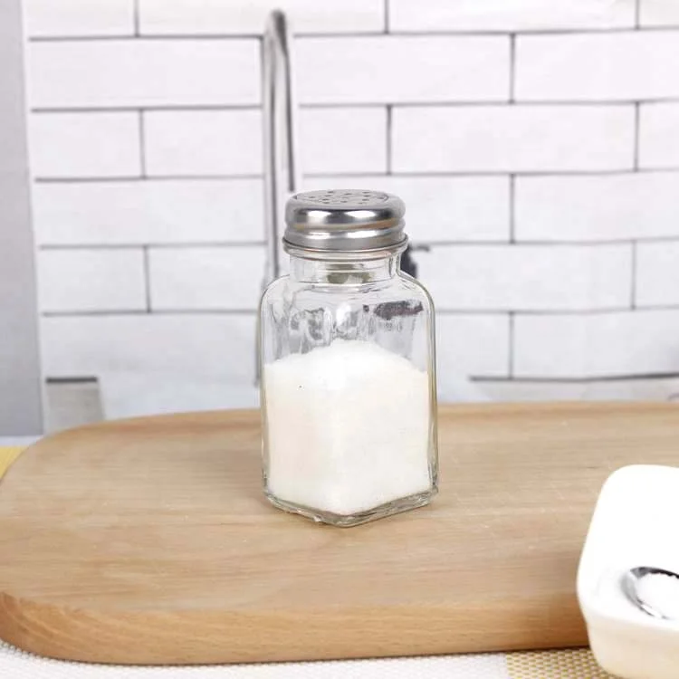 80ml Square Wide Mouth Clear Glass Spice Jar for Salt And Pepper With Shaker Lid