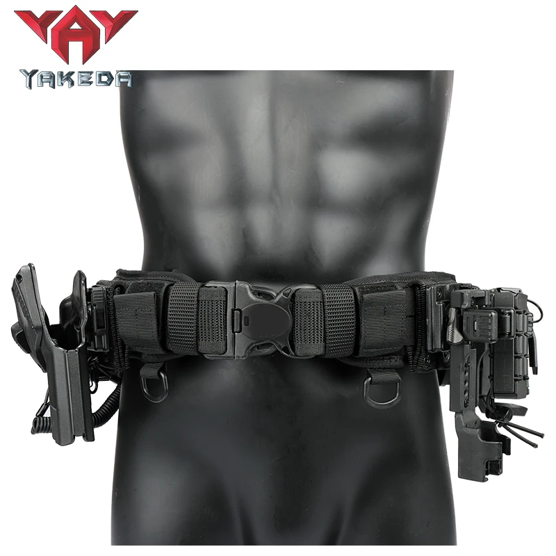 YAKEDA Tactical Belt Men Black Padded Lightweight MOLLE 11-pieces Set Mag Bag Duty Utility Waist Belt Pouch