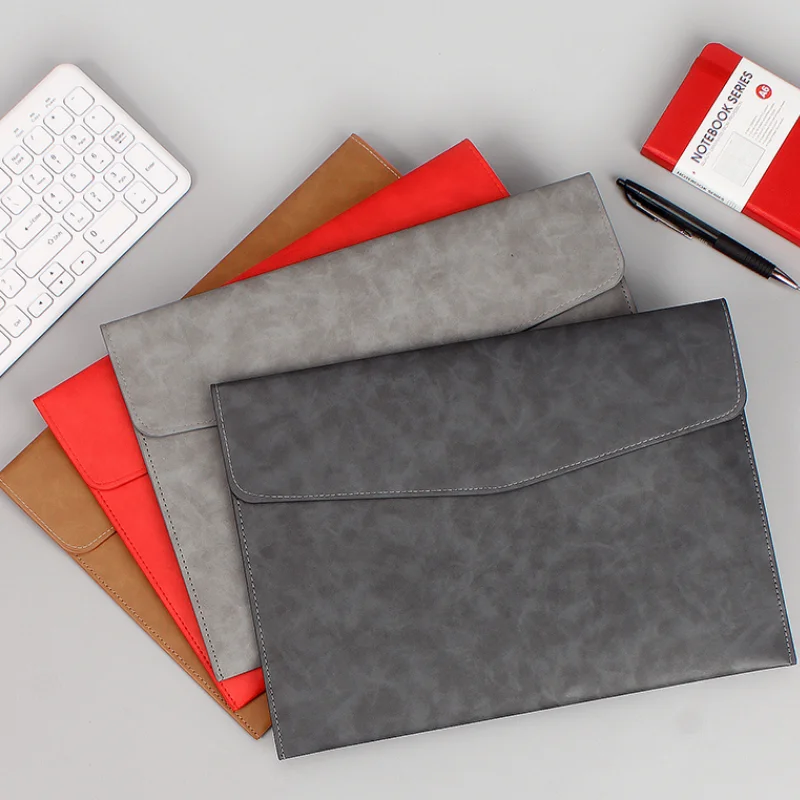 A4 Paper Document Holder Large Capacity PU Leather File Bag Durable Office Document Organizer Briefcase