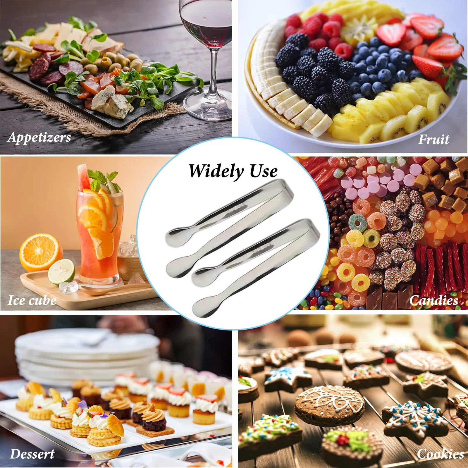 Factory Direct Supply 304 Stainless Steel Small Ice Ball Square Candy Clip Ice Grain Clip Food Tong