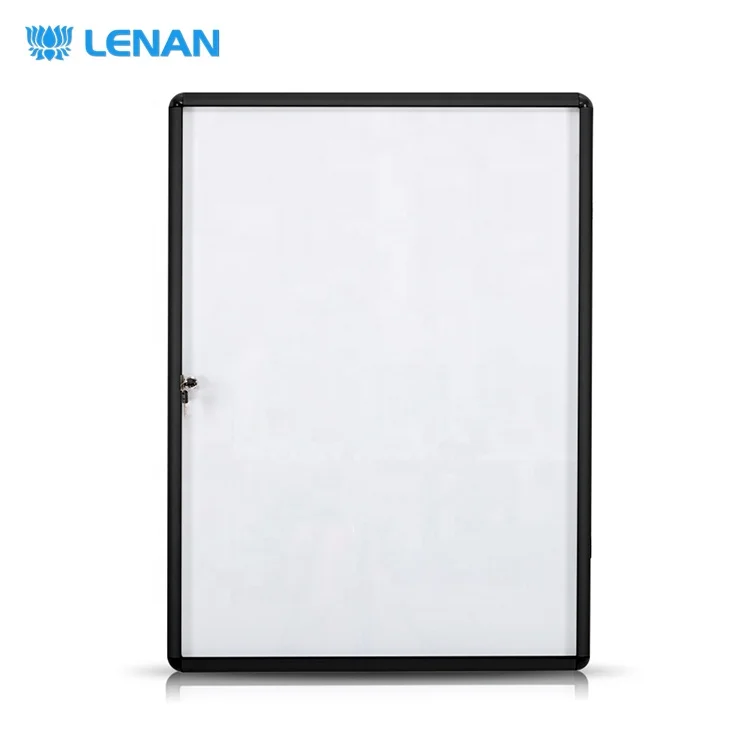 Acrylic door aluminum frame enclosed magnetic whiteboard notice board showcase wall mount lockable bulletin board for office