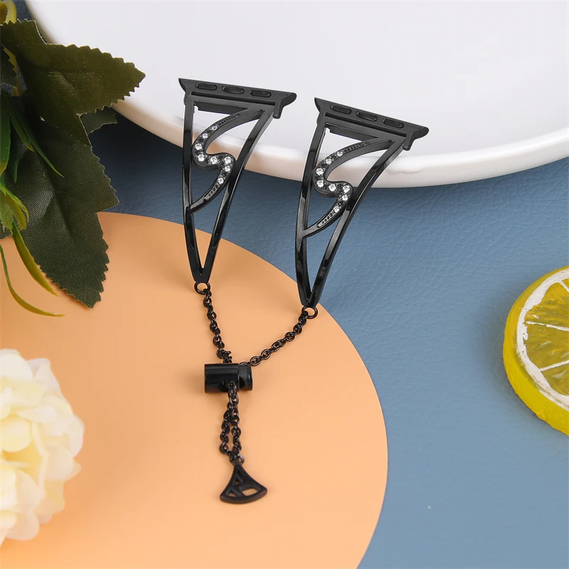 HK1018 Custom Silvery Metal 316 Stainless Steel Women Crystal Necklace 44 45 49mm Straps For Appel Watch Band