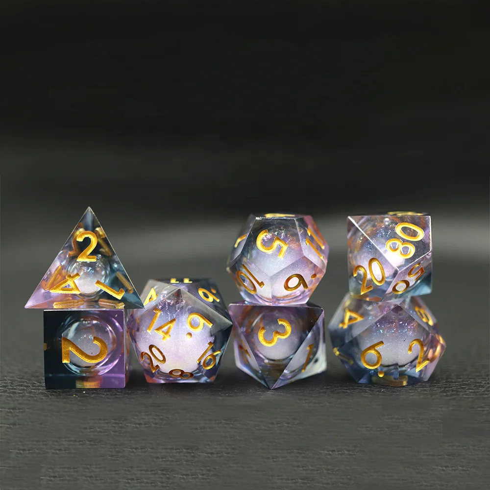 Rpg Color Resin Polyhedral Dice Set OEM ODM Board Game Liquid Dice Set 7pcs