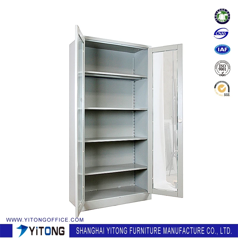 Easy Assembly Fireproof Glass 2 Swing Door Filing Cabinet Lock Office Furniture Steel File Cabinet
