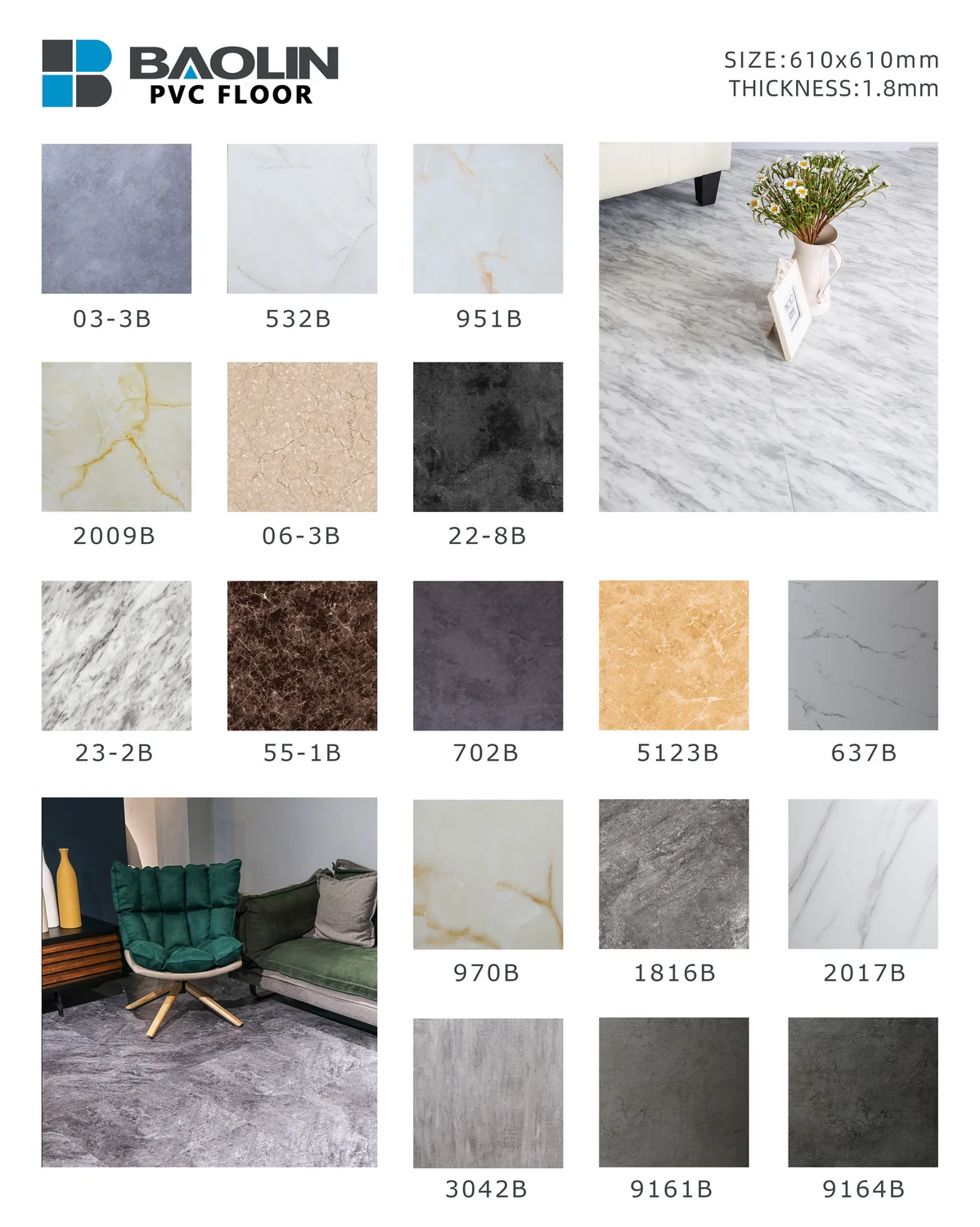 Cheap Price Self Adhesive Floor Sticker Spc Vinyl Plastic Flooring 2021 Baolin TOP Easy-installation Waterproof PVC Indoor 1.8mm