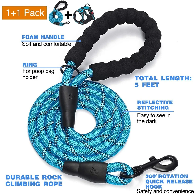 No Pull Dog Harness Adjustable Reflective Easy Control Dog Harness Leash Set