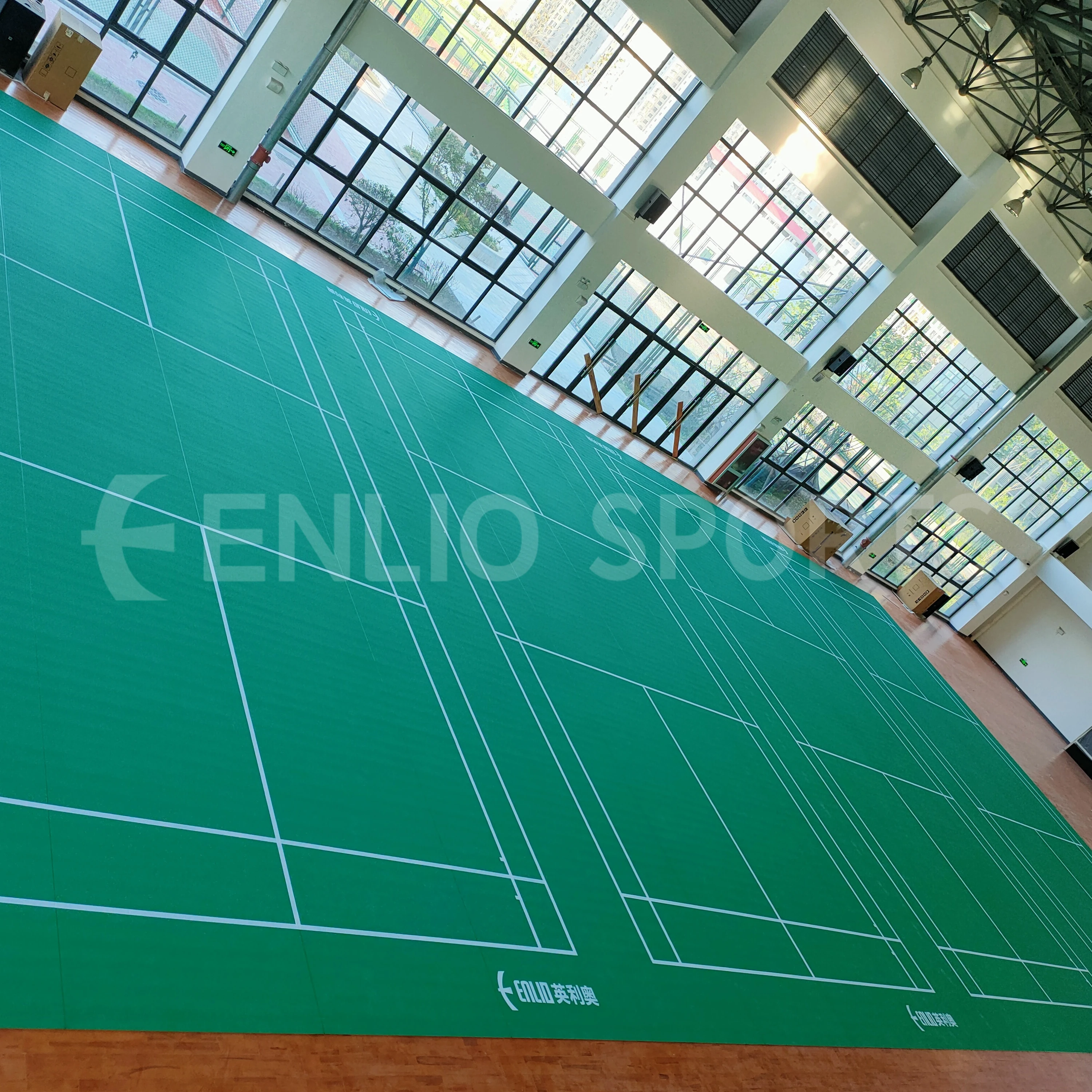 Enlio Indoor Badminton Court Mat For Bwf Approved Pvc Sport Floor High Quality Badminton Floor Draw Lines