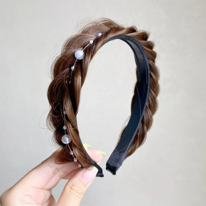 women beauty hair accessories pearl wide hair hoop synthetic hair braided headband