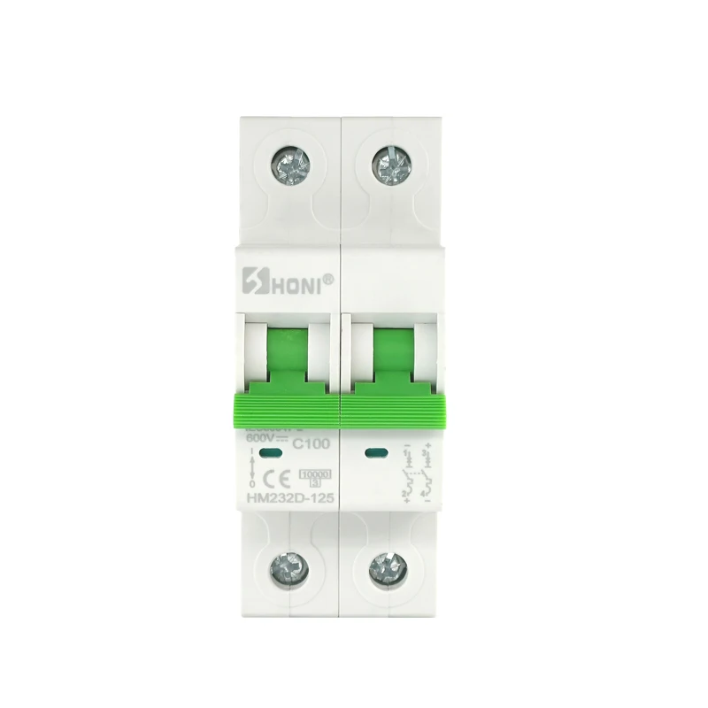 Factory Sale18mm 2p 500V 1000V 1200V 63a100a 125a ce dc mcb Solar dc circuit breaker