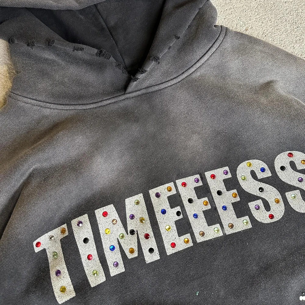 Custom Rhinestone Logo 100% Cotton Streetwear Vintage Oversized Distressed Hood Sun Faded Acid Wash French Terry Hoodie For Men