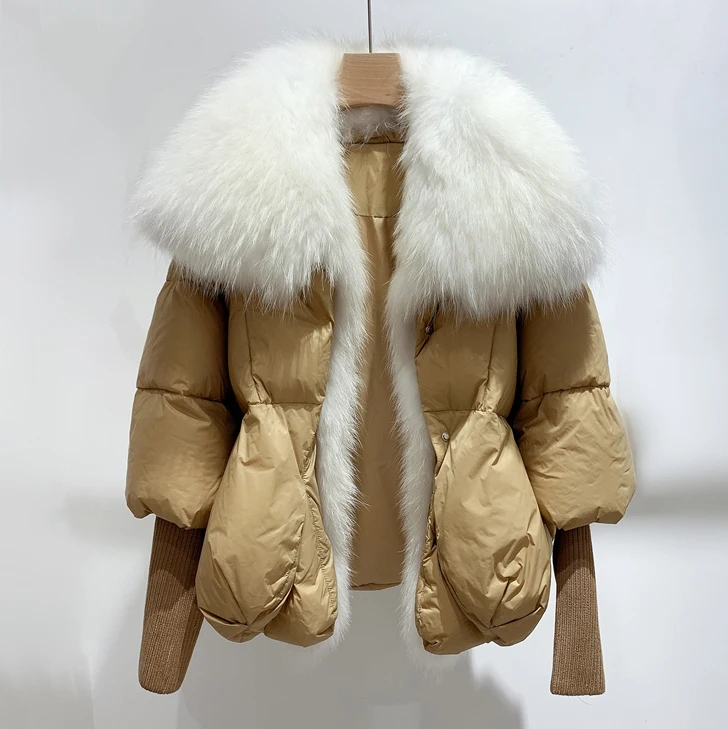 Jancoco Fashion Big Real Fur Collar Women Bubble Down Puffer Coat
