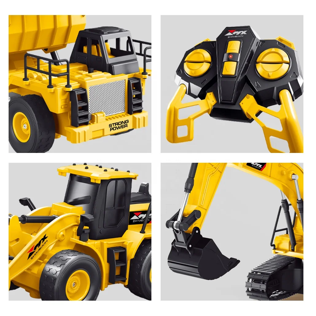 1:24 Scale Remote Control Excavator RC Truck Toy w/ Light 360 Degree Hand-Rotating Excavator w/ Claw for Kids Construction Play