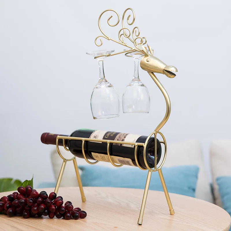 modern home decor wire wine rack deer statues metal wine bottle holder